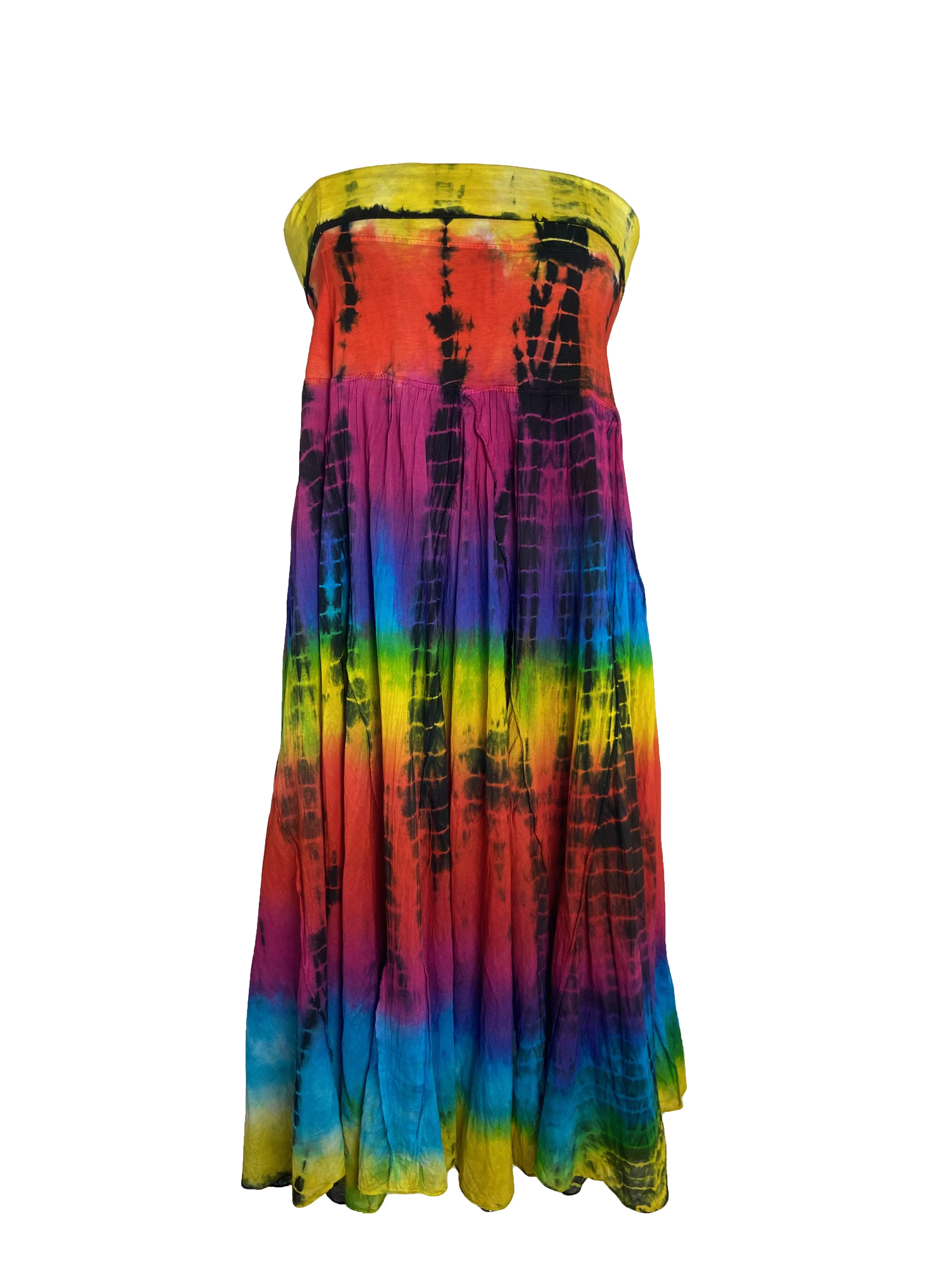 61 SKT Rainbow Soft Cotton Convertible Lined Tie Dye Gypsy Skirt Dress