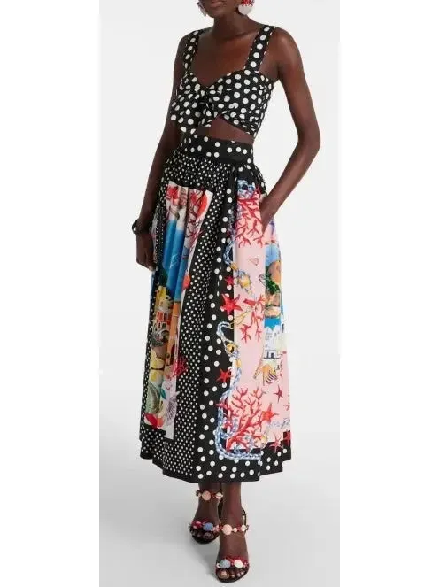 Capri Printed Cotton Midi Skirt in Multicolor