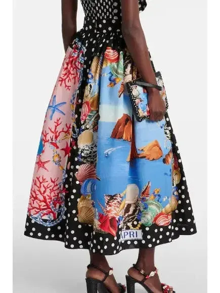 Capri Printed Cotton Midi Skirt in Multicolor