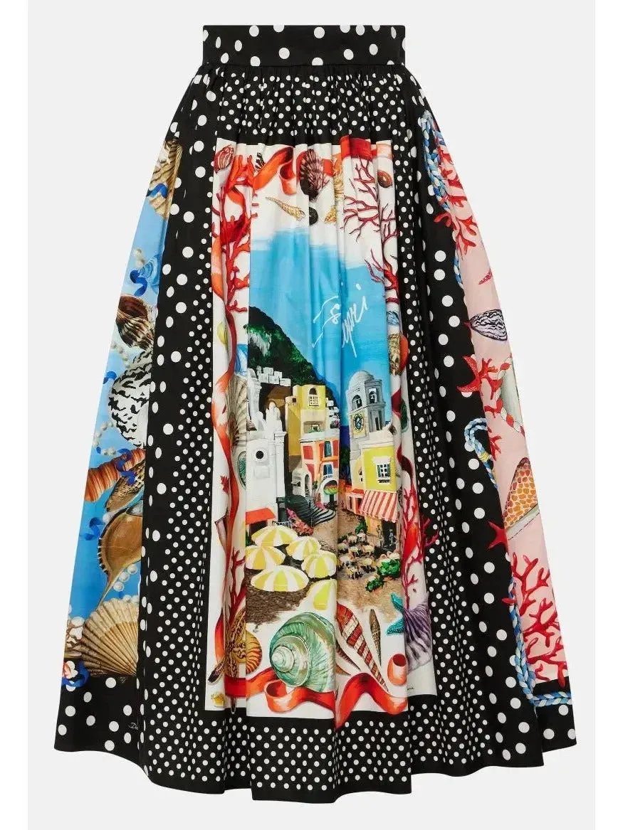 Capri Printed Cotton Midi Skirt in Multicolor