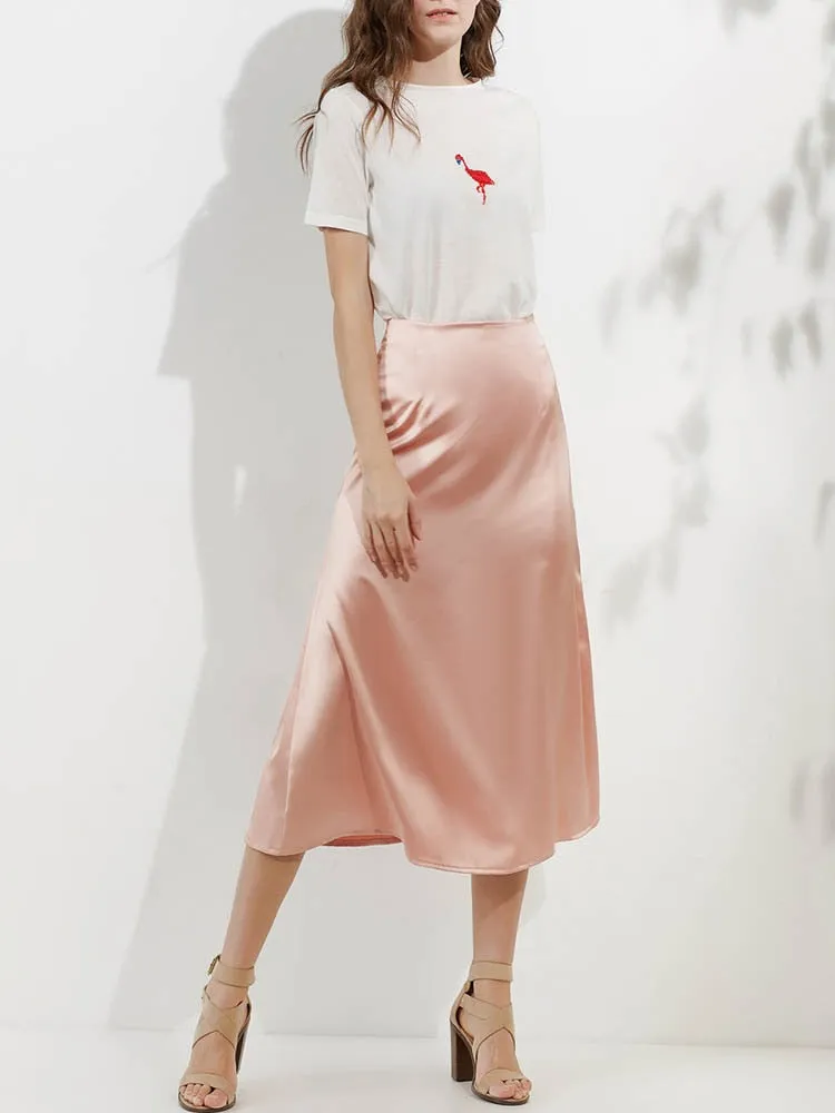 Elegant Women's Skirts Korean Fashion Satin Silk A-line Skirt Office Black Champagne Long Summer Skirts