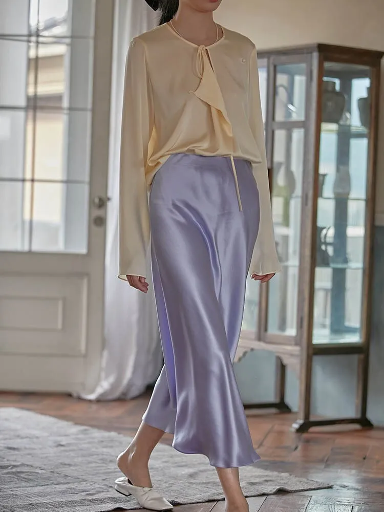 Elegant Women's Skirts Korean Fashion Satin Silk A-line Skirt Office Black Champagne Long Summer Skirts