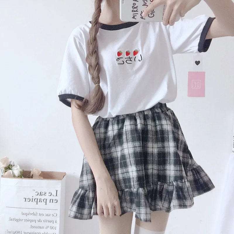 Kawaii Ruffles Plaid Skirt