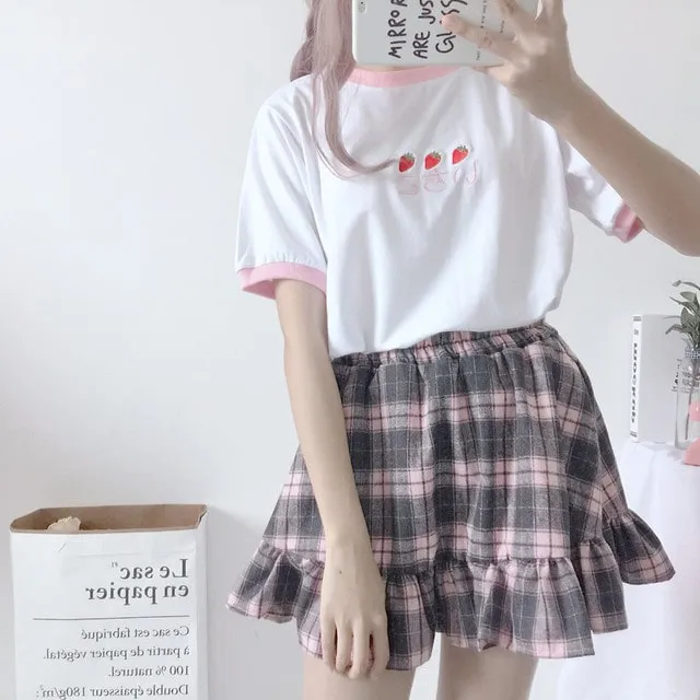 Kawaii Ruffles Plaid Skirt