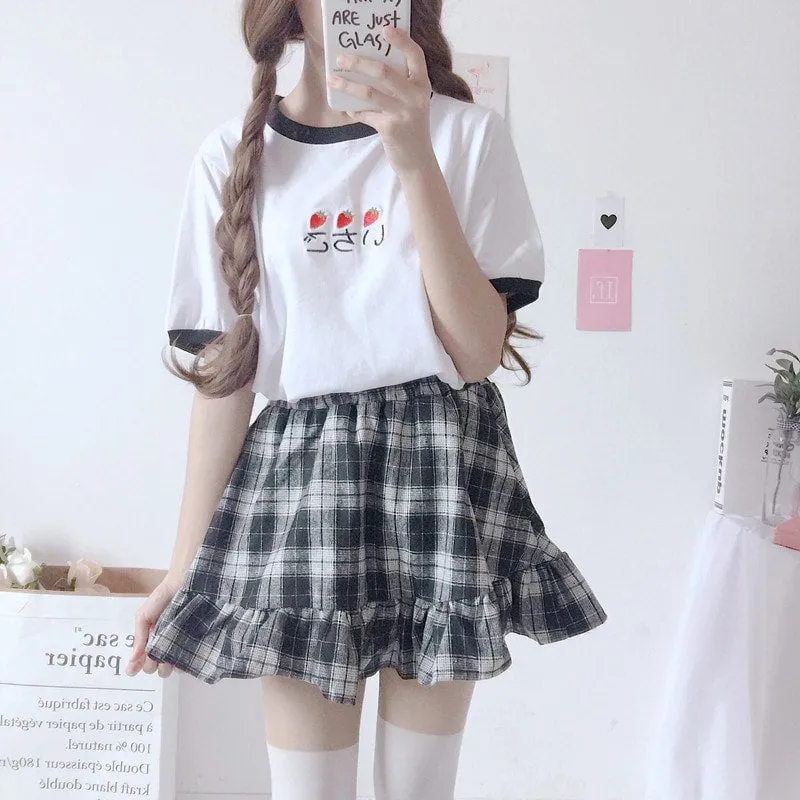 Kawaii Ruffles Plaid Skirt