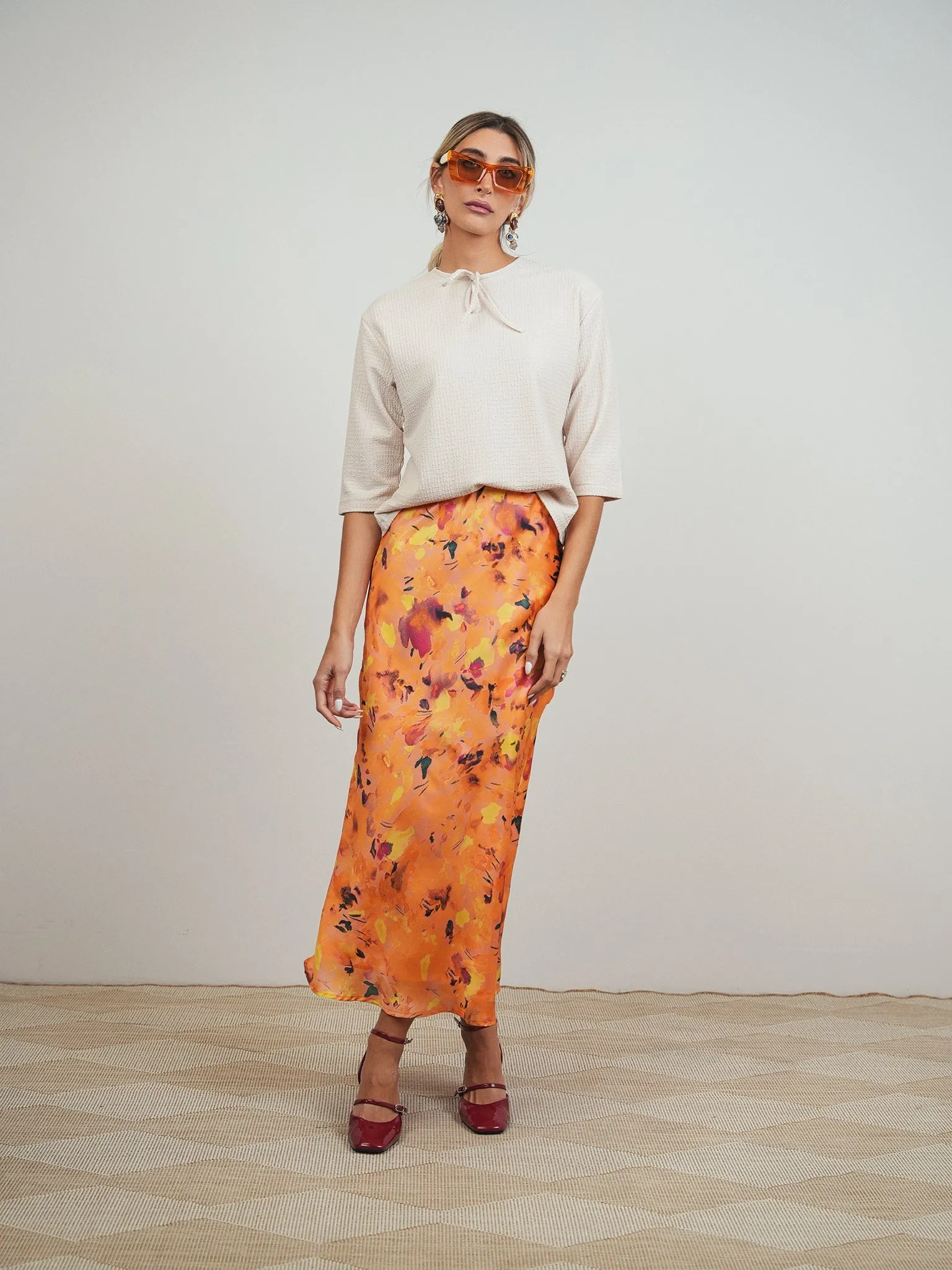 Print Elastic Waist Slip Skirt