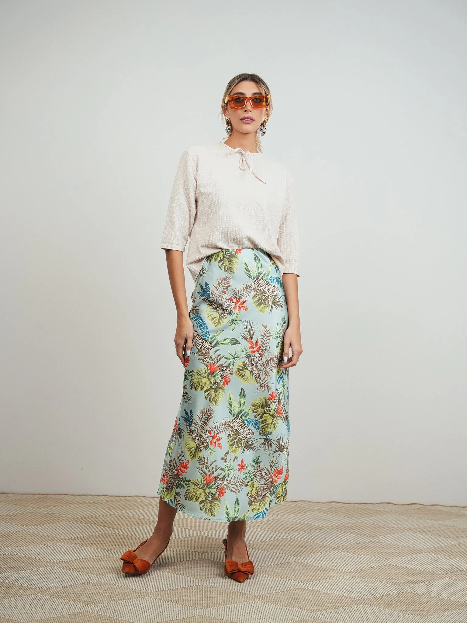 Print Elastic Waist Slip Skirt