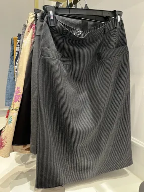 (XS) Fine Stripe Midi Skirt w. Front Pockets